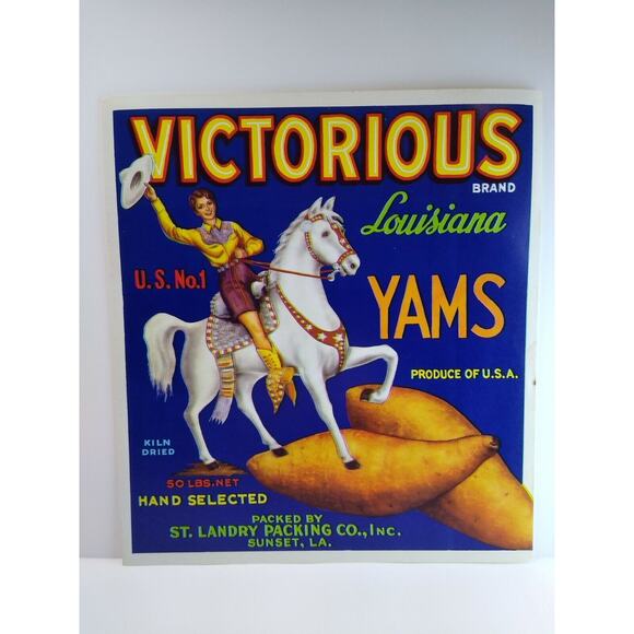 Victorious Cowgirl White Horse Western Cowboy Yams Label Vintage Original 1950's - Picture 4 of 4